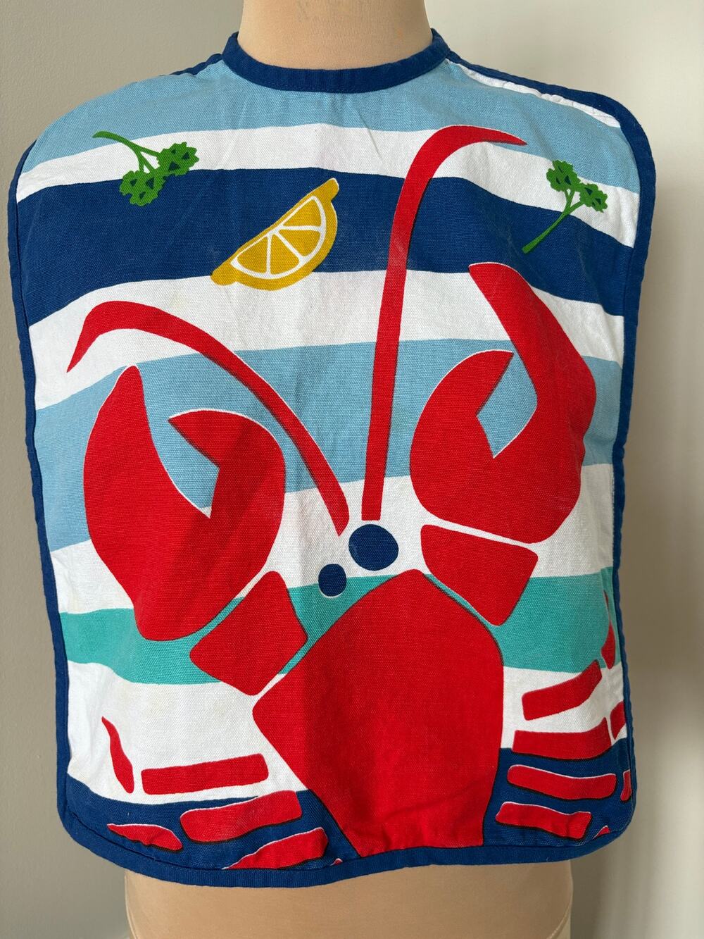 Vintage Kay Dee Designs Adult Lobster Bibs Set (6) Lobster Character Blue Cotton